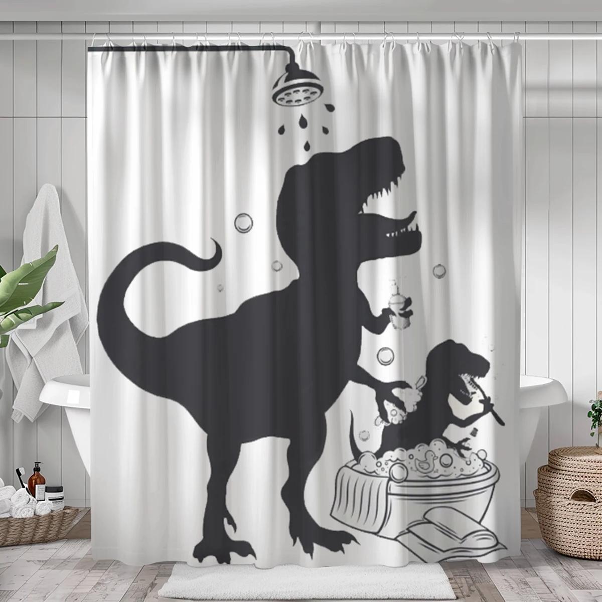 1 pack of bathing dinosaur pattern polyester material shower curtain tarpaulin bathroom thickeneded mildew-proof partition curtain bathroom