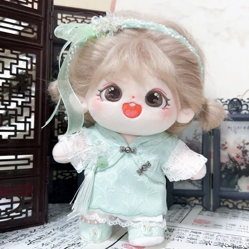 Chinoiserie White Tea Sweet Girl Ancient Style Cheongsam Hanfu Headwear Costume Suit 20cm Plush Cotton Doll Outfit Gift