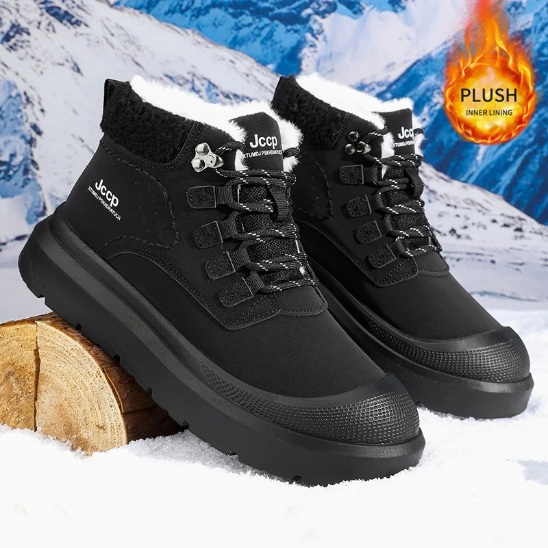 Men High Top Winter Snow Boots, Artificial Fleece Lined Warm Ankle Boots, Non‑Slip Thick Sole Lace‑Up Outdoor