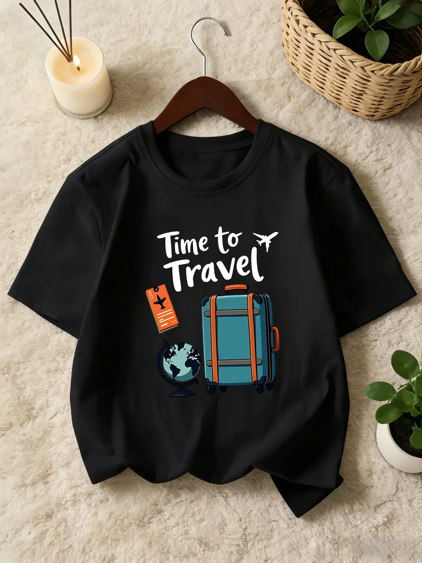 Travel Suitcase Globe Airplane Print Kids T Shirt Boys Girls Family Matching Tee Soft Cotton Short Sleeve Daily Wear
