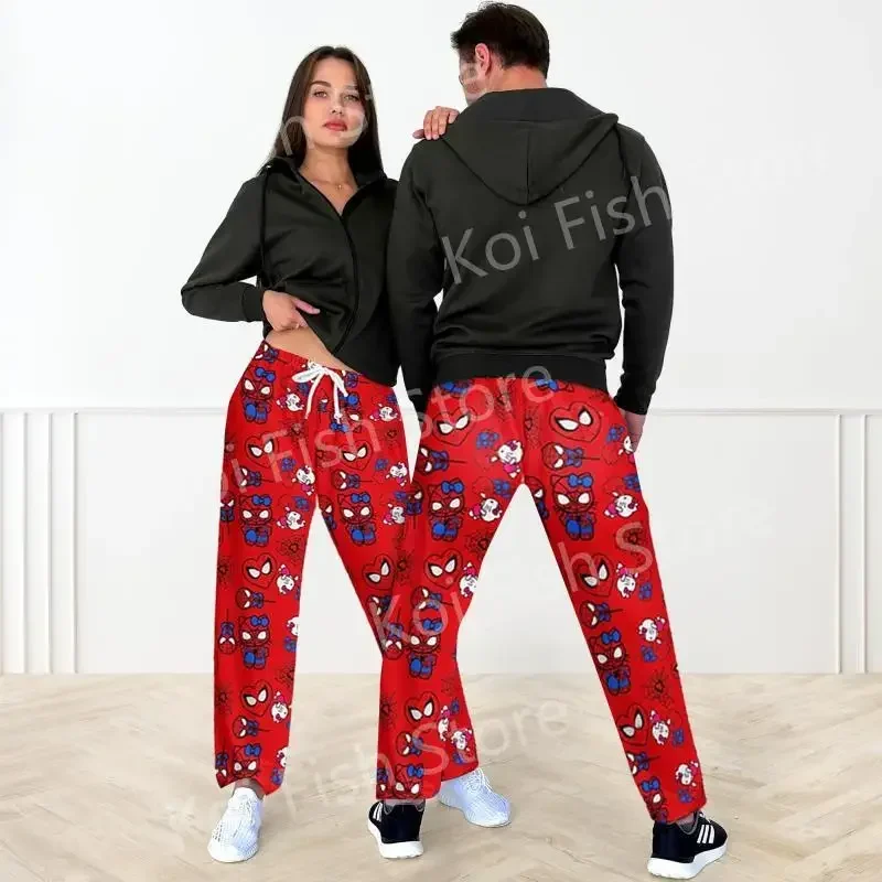 Kawaii Spider Hellokitty Pajama Pants Leisure Loose Couple Unisex All Over Print Cartoon Bottoms Lady Home Lounge Wear Trousers