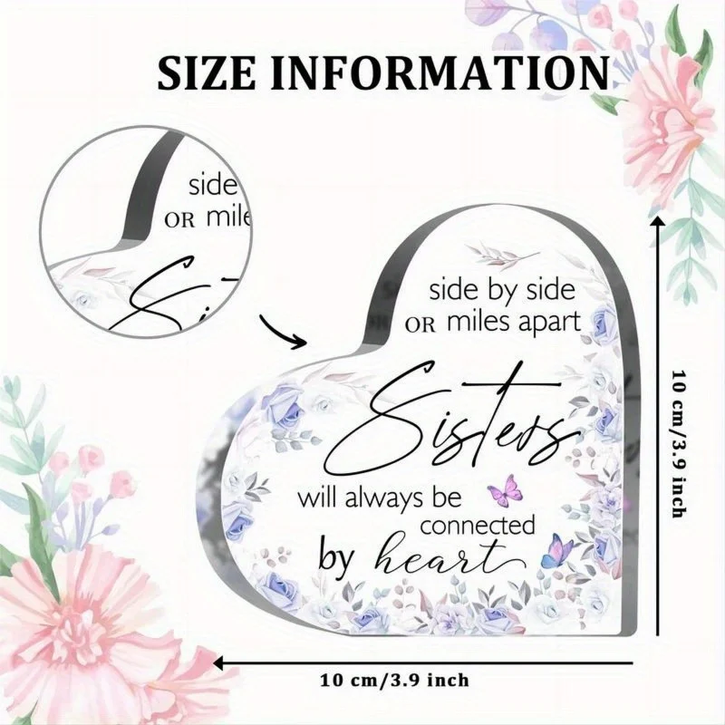 "Side by Side or Miles Apart" Sister Heart - تذكار أكريليك لأعياد ميلاد Bestie