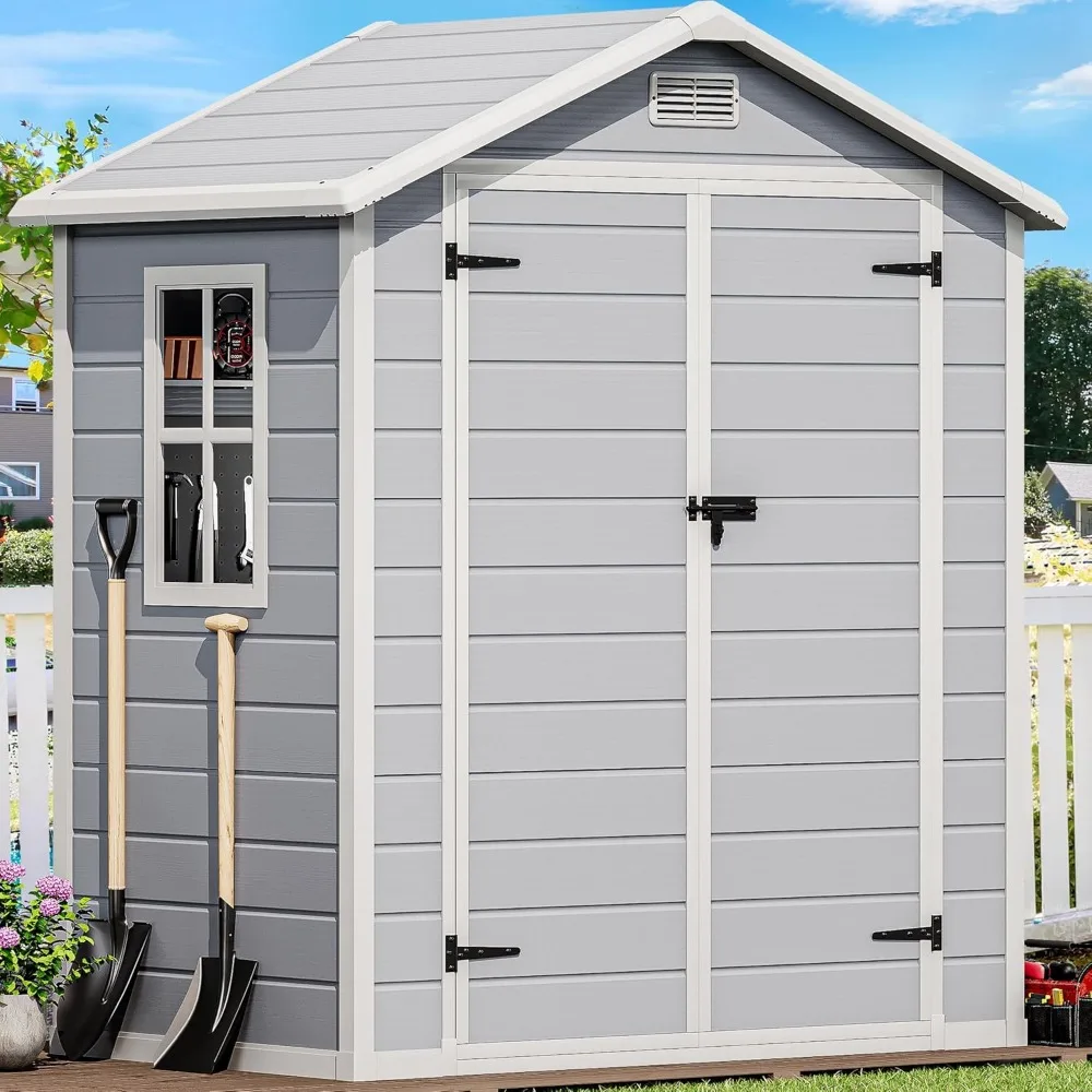 6.2x3.4 FT Outdoor Resin Storage Shed with Reinforced Floor, All-Weather Bike Storage Shed with Lockable Door, Window and Vent