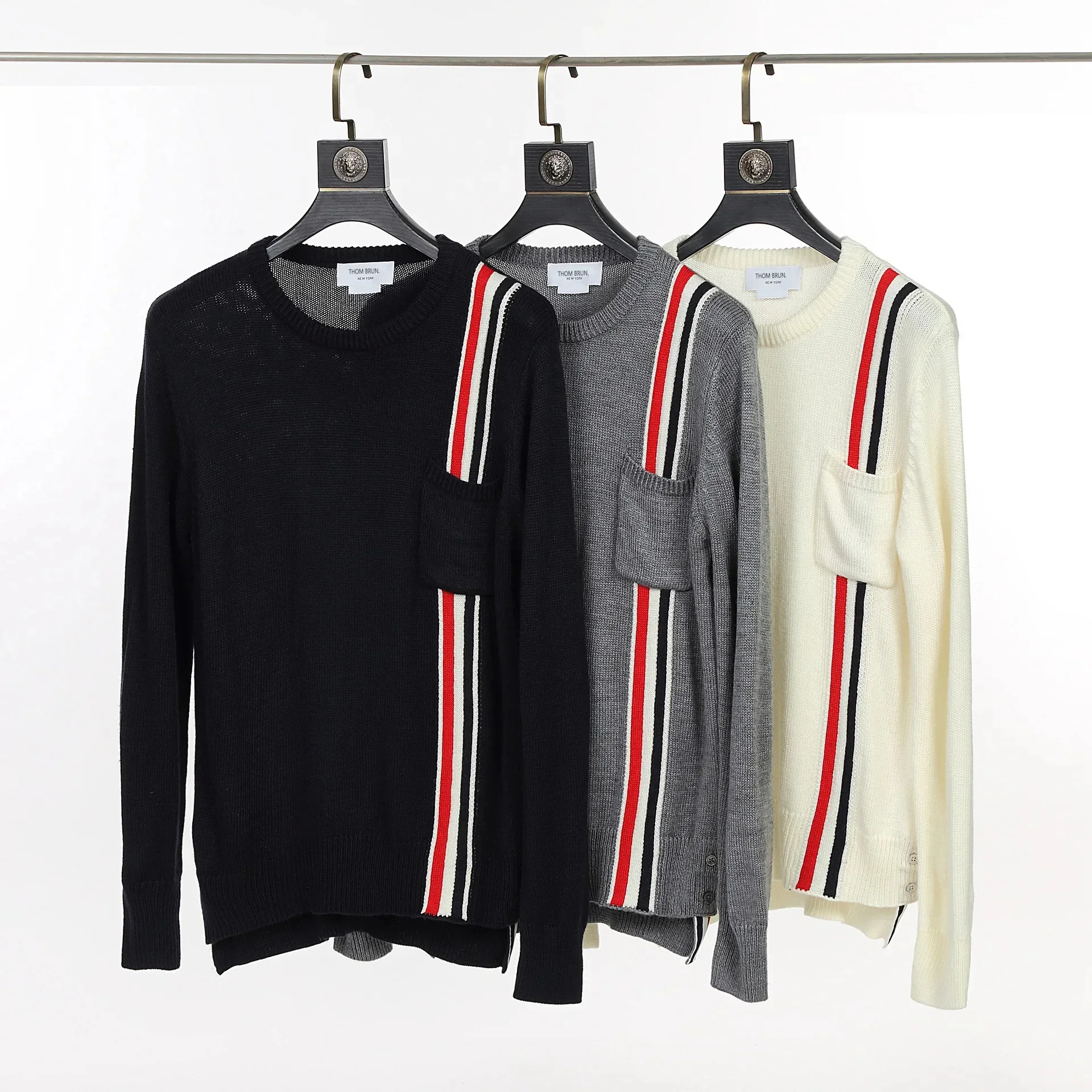 Tb Browin New Cashmere Sweater Autumn/winter Striped In Red White Blue Crew Neck Pullover One Piece Forward Delivery