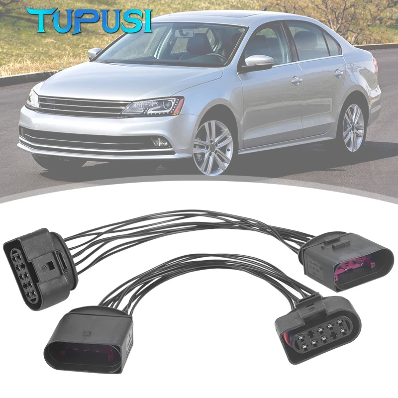 2PCS NEW 14-10 Pin Xenon HID Headlight Connector Adapter Cable for VW Jetta 2015 Headlamp Wire Harness Replacement 1J0 973 737
