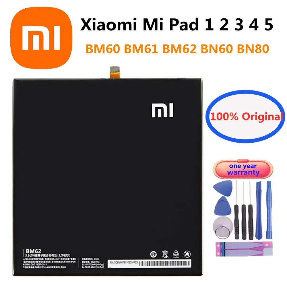 

New 100% Orginal Tablet Battery BM60 BM61 BM62 BN60 BN80 Mipad For Xiaomi Pad 5 4 3 2 1 Pad5 Pad4 Pad3 Pad2 Pad1 Battery Bateria