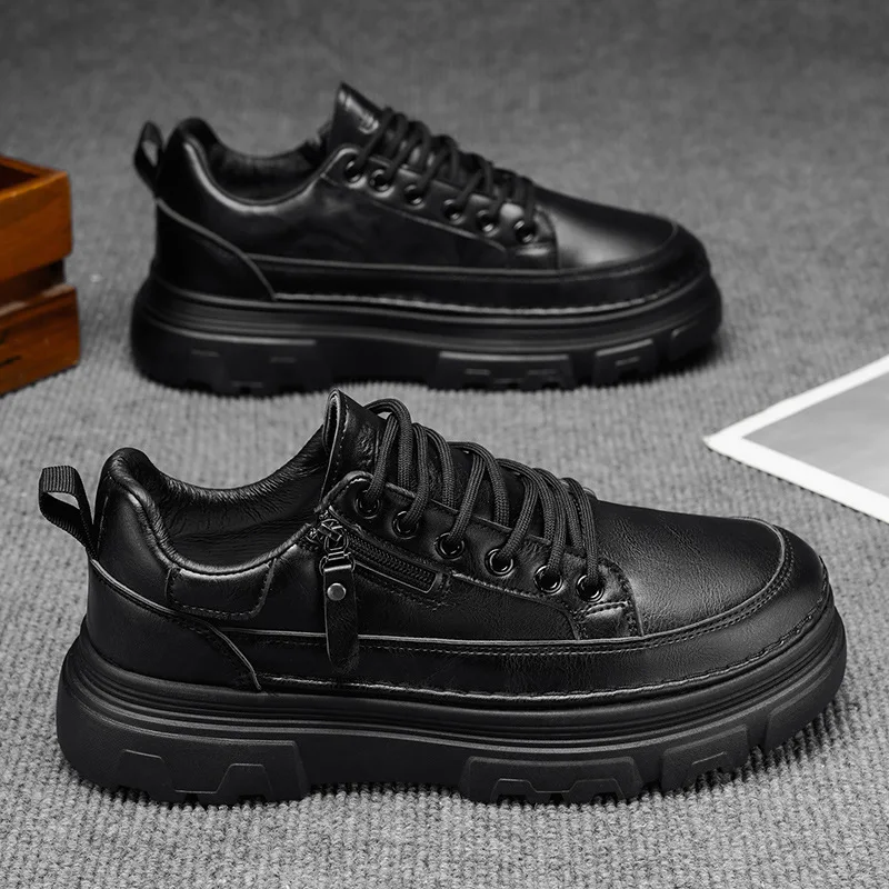 Men's Versatile Sports Casual Sneakers Waterproof Anti-Slip Leather Surface Trendy Commuting Shoes for Spring Autumn