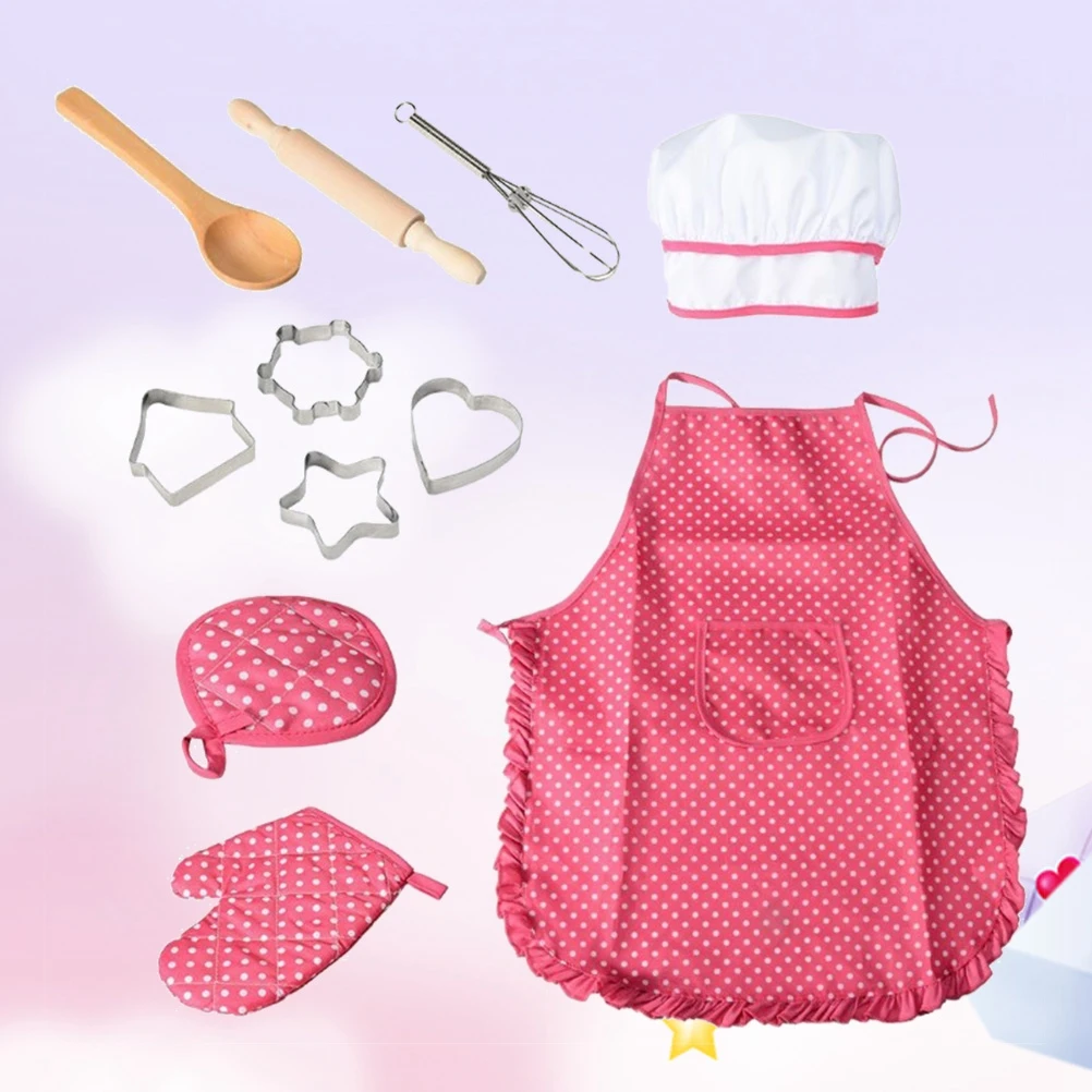 

11 Pcs Children's Apron Set Kids Toddler Toys for Girls Gifts Cooking Mitt Kitchen Utensils Play