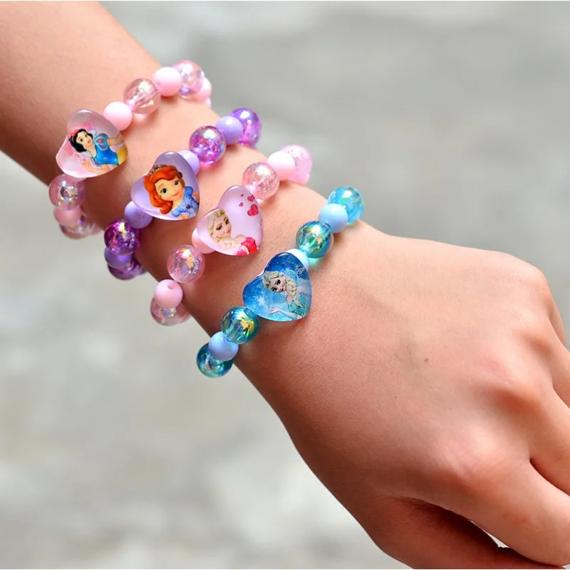 Disney Kawaii Beaded Bracelet Princess Frozen Elsa Anna Sofia Anime Jewelry Cute Sparkling Bracelets for Girls Birthday Gifts