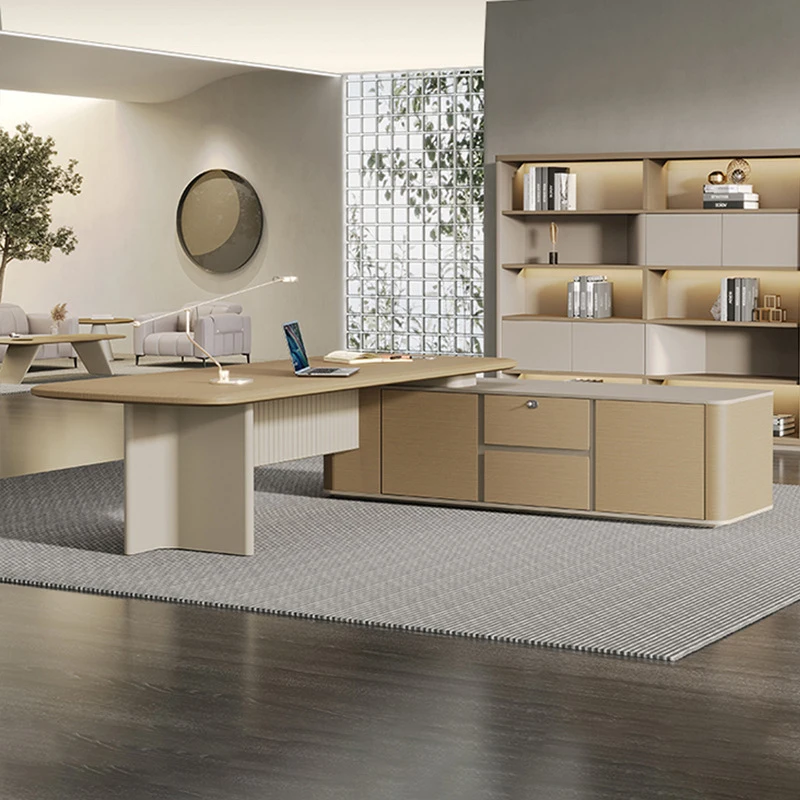 Luxury , , Modern Minimalist Style Office And Chair Set, Solid Wood Texture Executive Desk, Foshan
