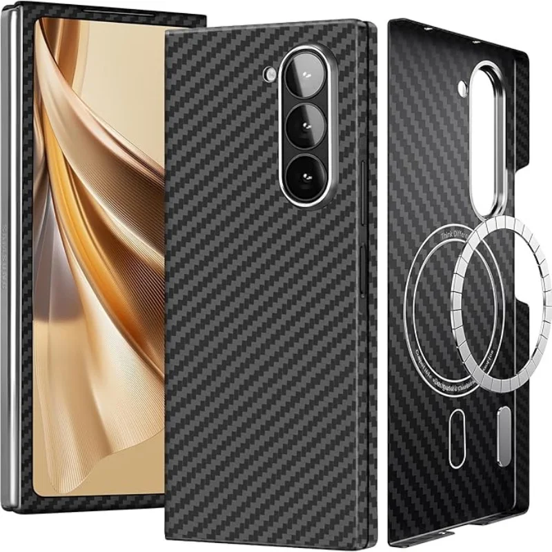

Thin Aramid Fiber Cover for Samsung Z Fold 6 Case Real Carbon Fiber Phone Case for Galaxy Z Fold 6 Magnetic Thin Cover Cases