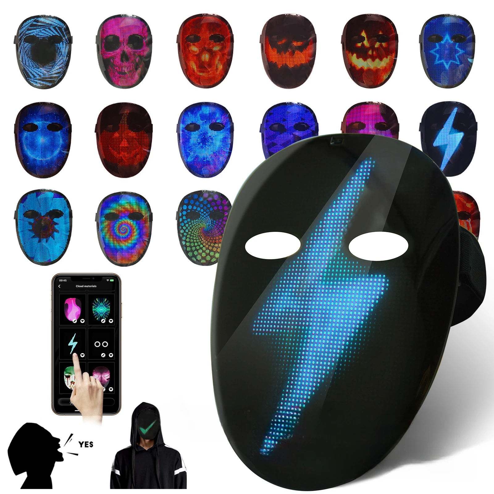 

New BT APP DIY LED Mask RGB FullColor Face Changing Glowing Mask Halloween Holiday Costume DJ Light Up Party Atmosphere Cosplay