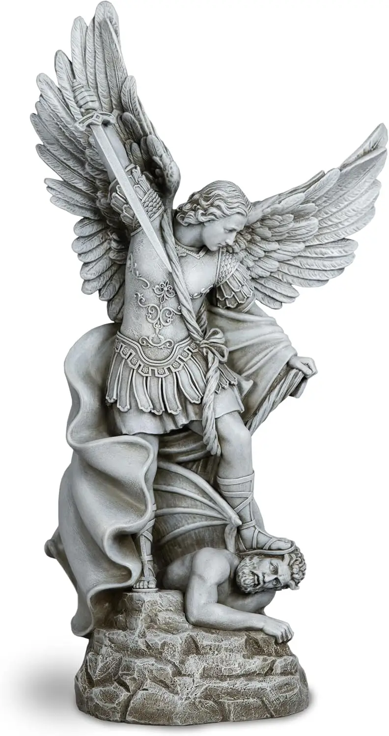 Saint Michael Statue Outdoor Archangel Defeating Satan Large Religious Sculpture Garden Patio Church Entry