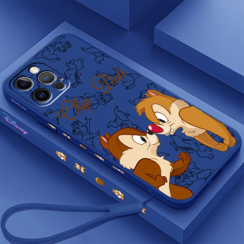 

Disney Squirrel Cute Cartoon Liquid Left Rope For Apple iPhone 15 14 13 12 11 XS XR X 8 7 SE Pro Max Plus Mini Cover Phone Case