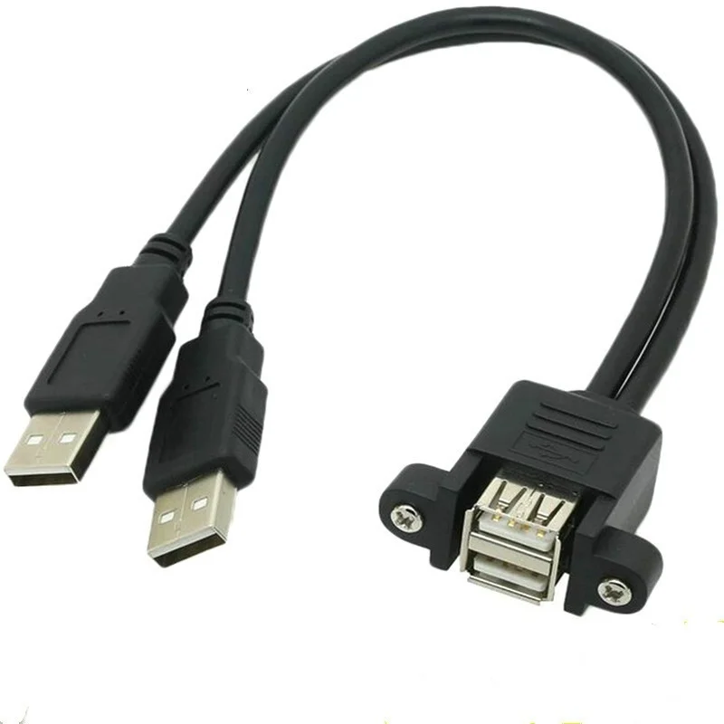 Dual Port USB 2.0 A Male To Female M/F Extension Screw Lock Panel Mount Cable 50cm 30cm 100cm