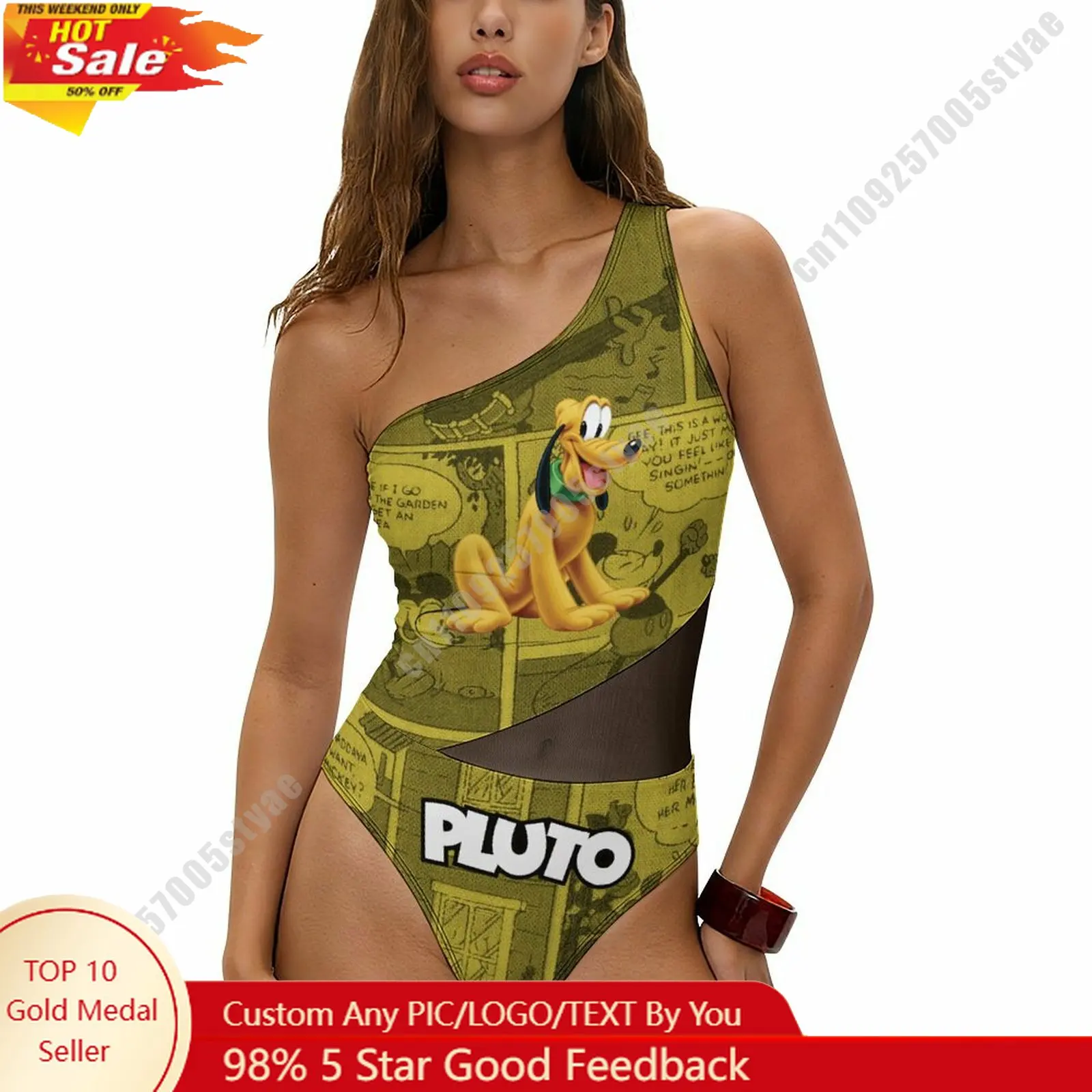 

Pluto Swimsuit Disney Personalized Custom Print One Piece Swimwear Sheer Mesh Cutout Bathing Suit Beachwear Holiday Gifts