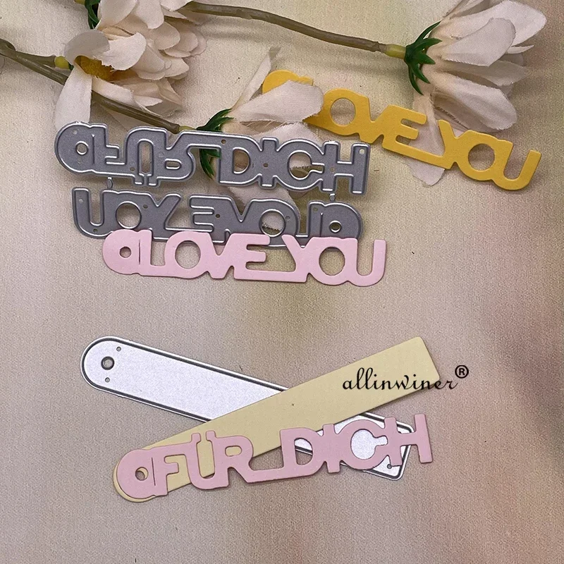 Love You Fuer Dich Word Metal Cutting Dies Carbon Steel Stencil for Scrapbooking Junk Journal Handmade Card Paper Craft