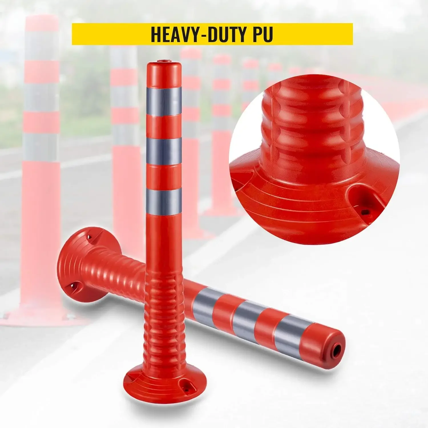 Traffic Delineator, 6 PCS Posts Channelizer Cone, Delineator Post Kit 30” in Height, PU Traffic Post, Orange Safety Cones