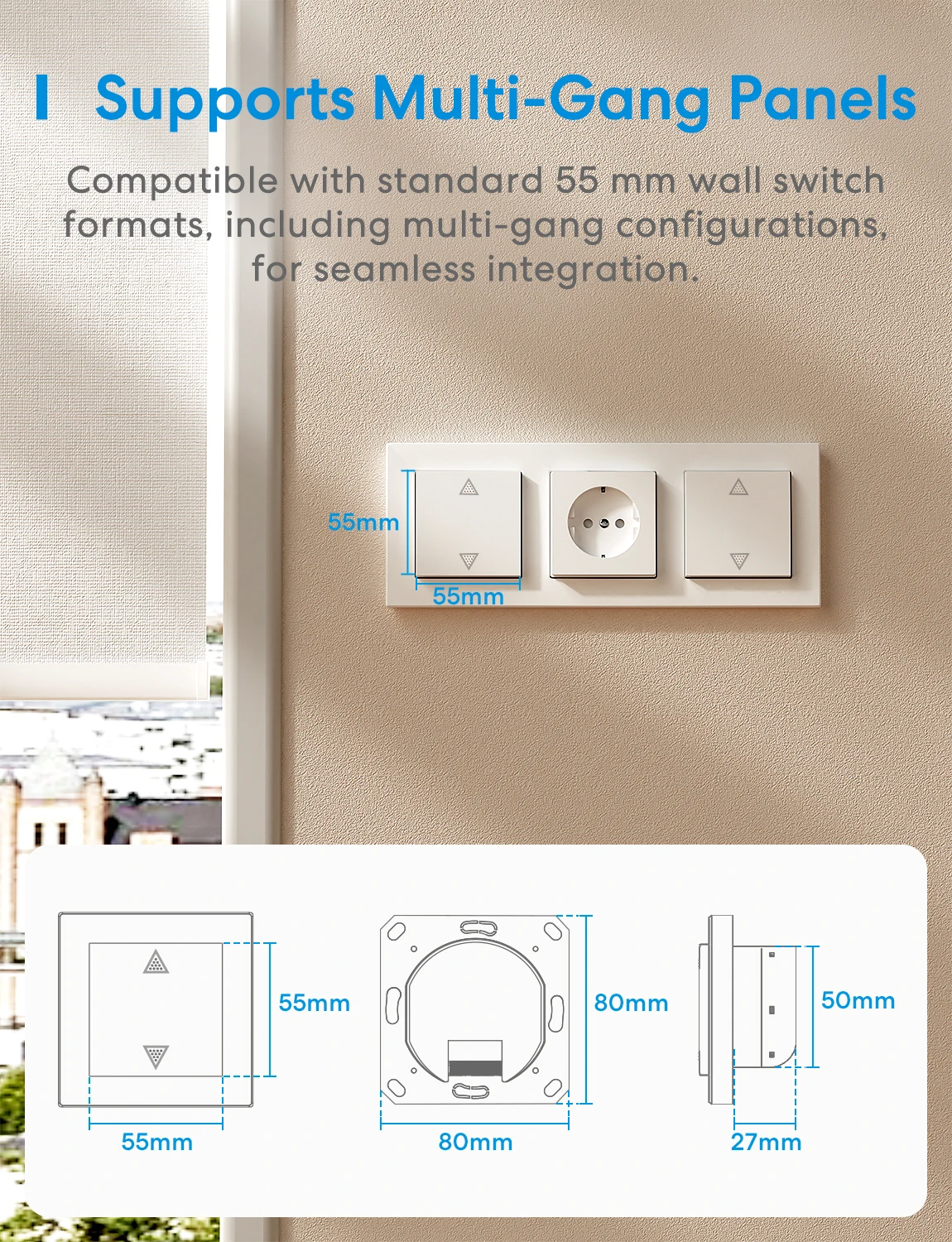 Meross Matter WIFI Smart Roller Shutter (Neutral Cable Required) Roller Shutter Switch Works With HomeKit ,Alexa and Google