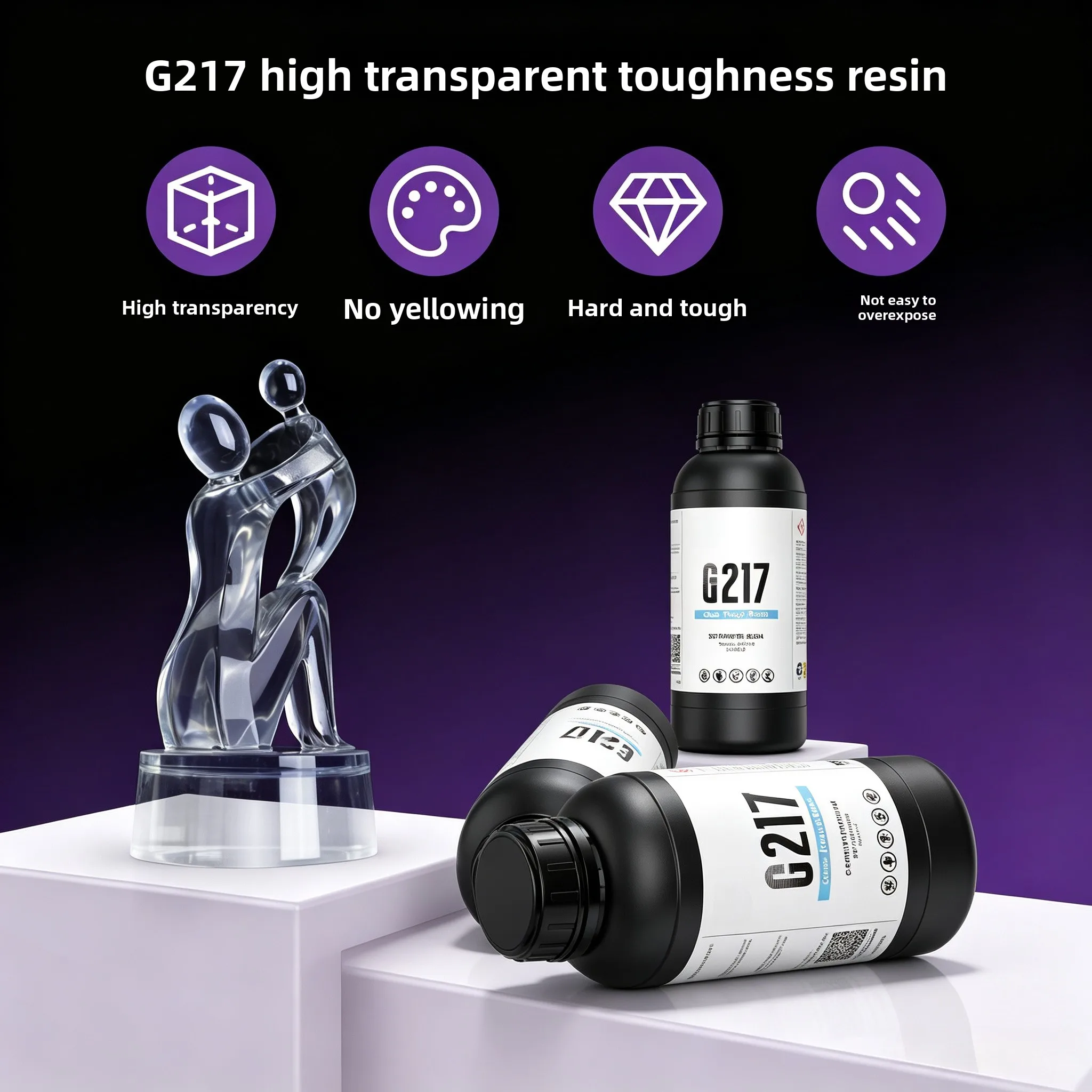 1kg Non‑Yellow Pure‑Clear UV Printing Resin High‑Tough Prototype Consumable for LCD DLP UV‑Molding Production