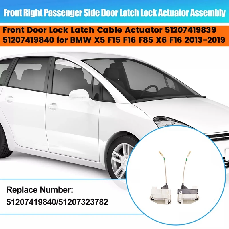 

1Pair Front Door Lock Latch Cable Actuator 51207419839 51207419840 For BMW X5 F15 F16 F85 X6 F16 2013-2019 Left & Right