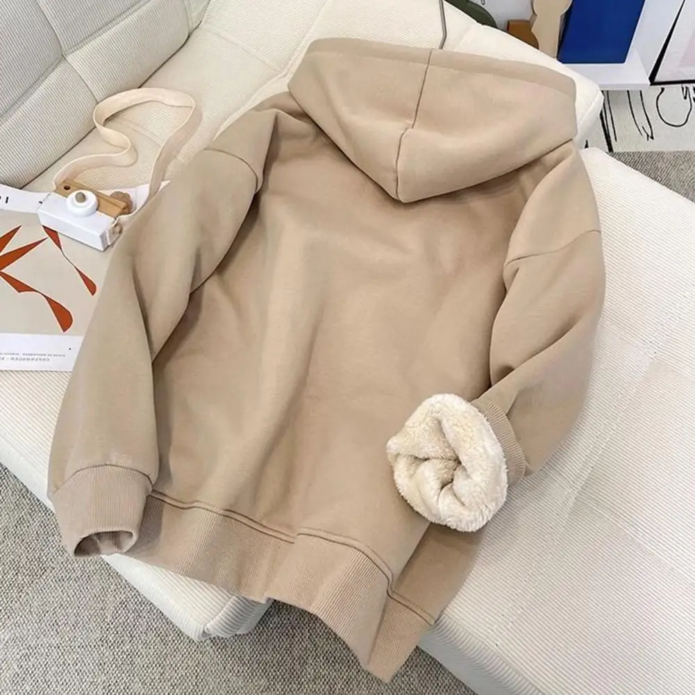 

Thickened Fleece Coat Cozy Unisex Hoodie Coat with Plush Pockets Elastic Cuff for Fall Winter Soft Warm Zipper Closure for Women