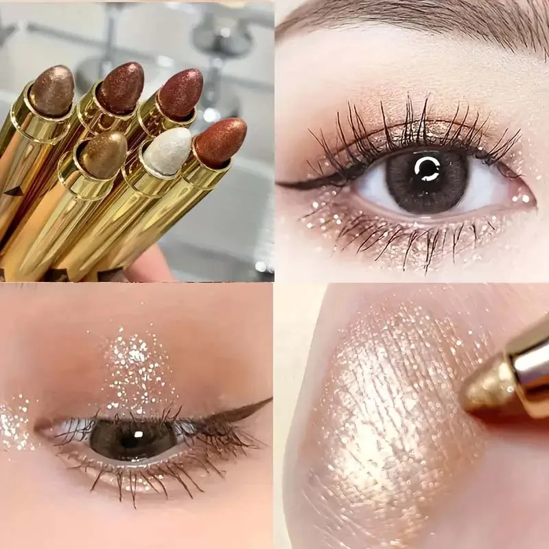 6 szt. Rozświetlacz cień do powiek ołówek Shimmer Glitter Contouring dwugłowy cień do powiek w sztyfcie leniwy cień do powiek makijaż