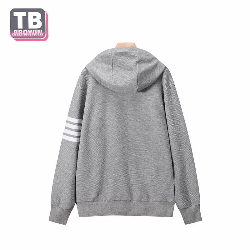 TB Flagship-Store brand men\'s trend sports casual four bars striped cotton zipper Long Sleeve hoodie cardigan tide coat