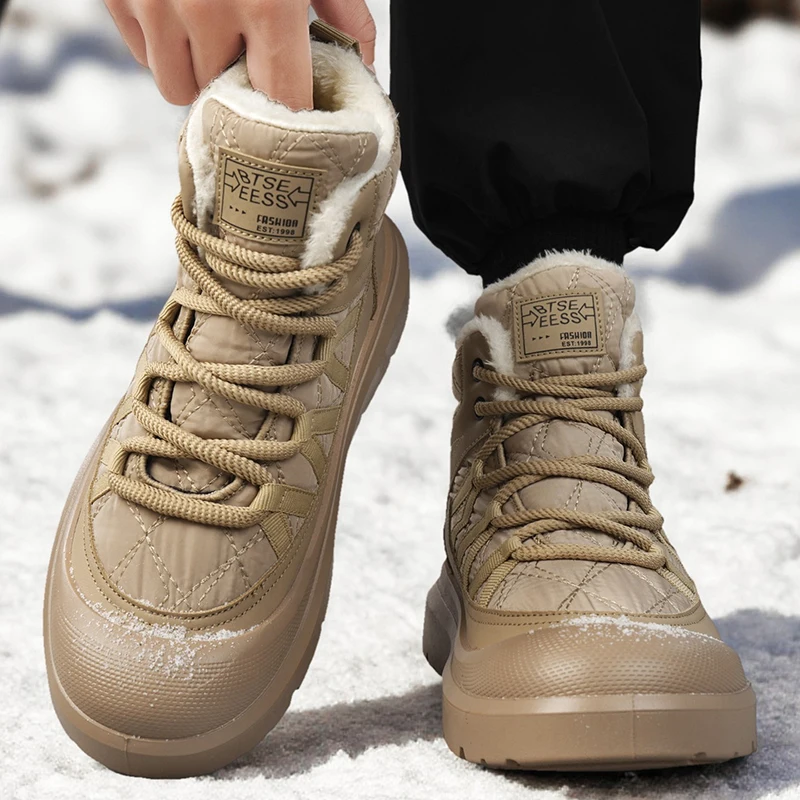 أحذية الثلوج الشتوية للذكور إضافة المخملية عدم الانزلاق حذاء من الجلد الرجال أحذية رياضية ناعمة ومريحة الرياضة والترفيه مقاومة للاهتراء
