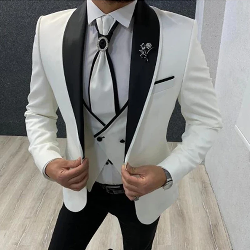 

Costume Homme Groom Wedding Suits for Men Slim Fit Formal Party Dinner Prom Business Male Suit 3 Piece ( Blazer+Pants+Vest )