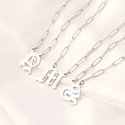 Unisex Initial Necklace Goth Stainless Steel Gothic Cuban Chain Old English Letter Font Necklaces Pendants Jewelry Collier Femme