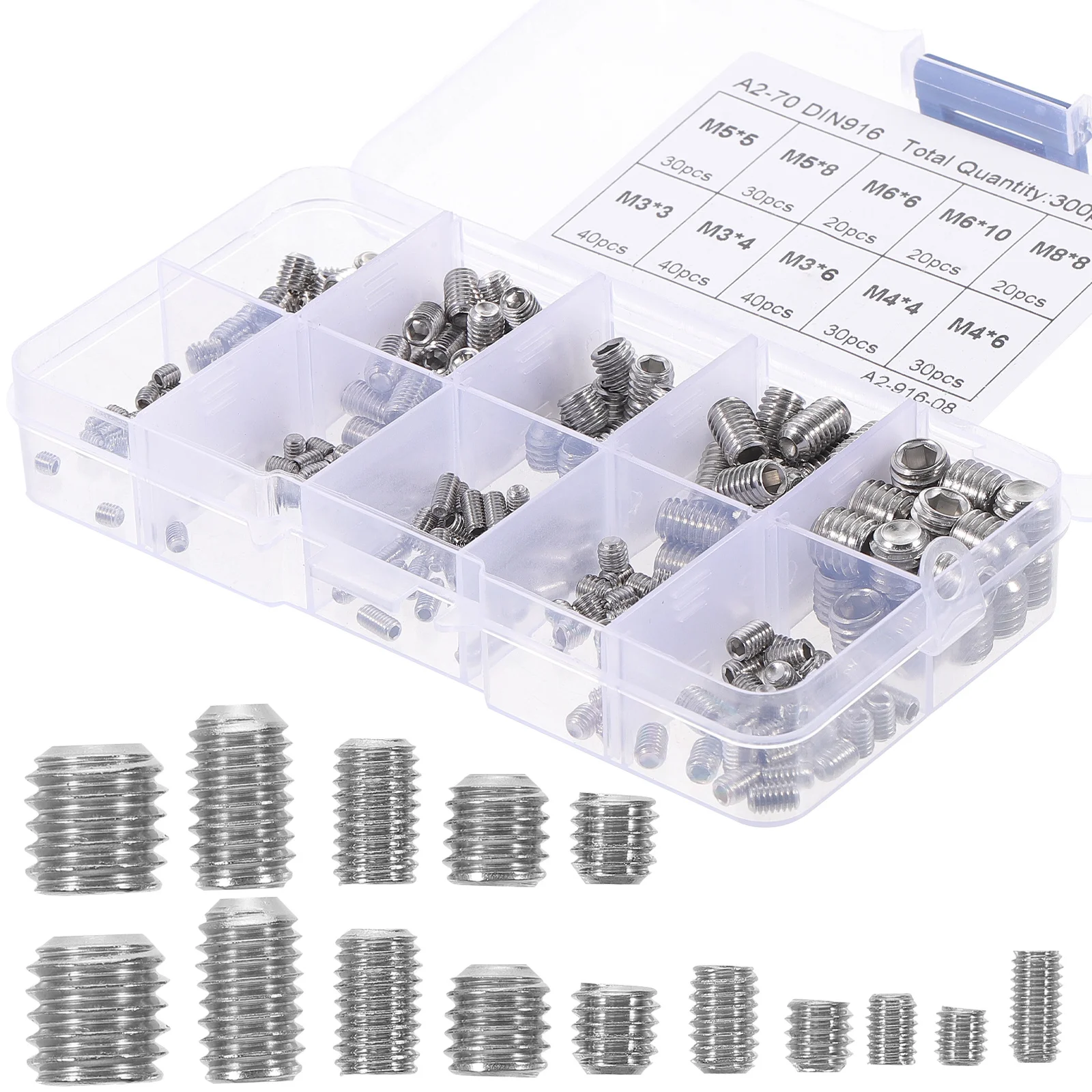 

1Set Hardened Stainless Steel Hex Socket Set Screw Grub Screw Assortment Kit Small Screws for Engineering Door Handles Bathroom