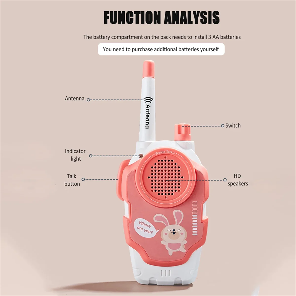 Walkie Talkie dos desenhos animados portáteis para crianças, Brinquedo sem fio, máquina falante, telefone, interfone, 300m