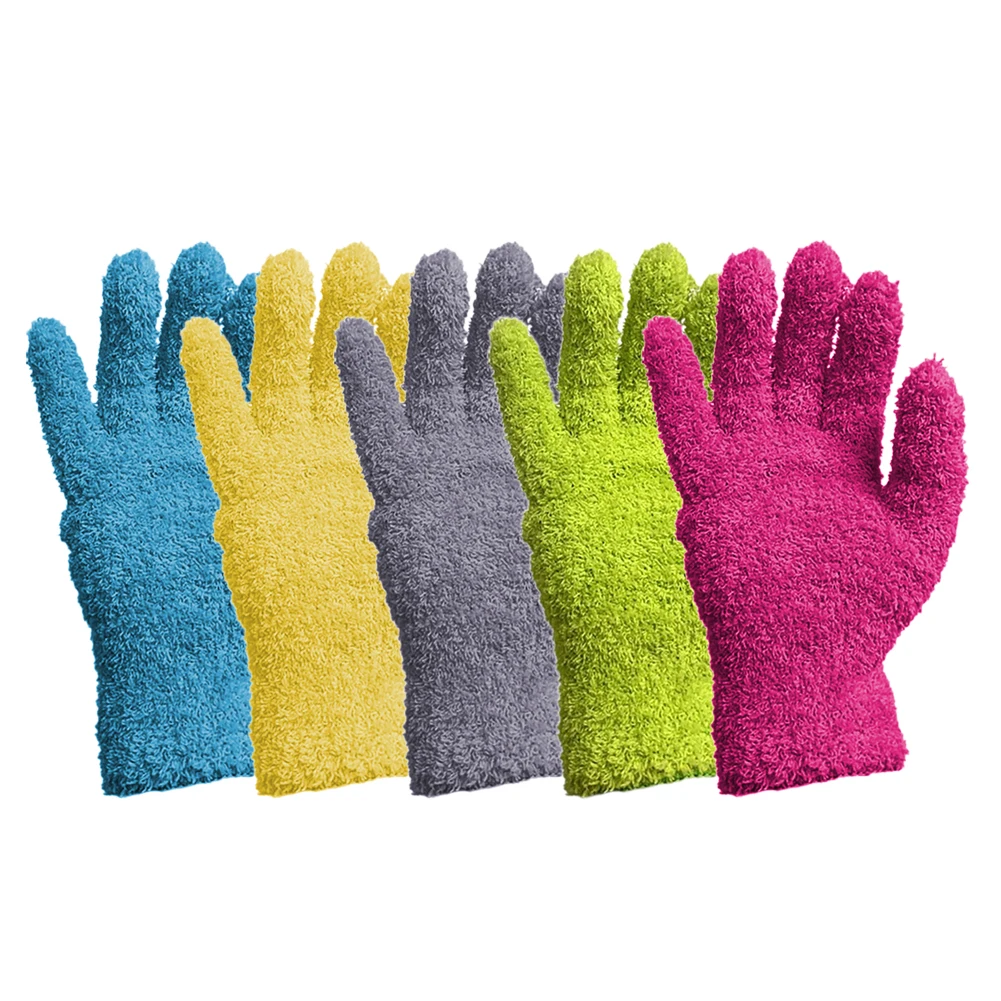 1Pcs Cleaning Gloves Microfiber Coral Fleece Car Grooming Gloves Solid Color Five Finger Dust Removal Housework Absorbent Gloves