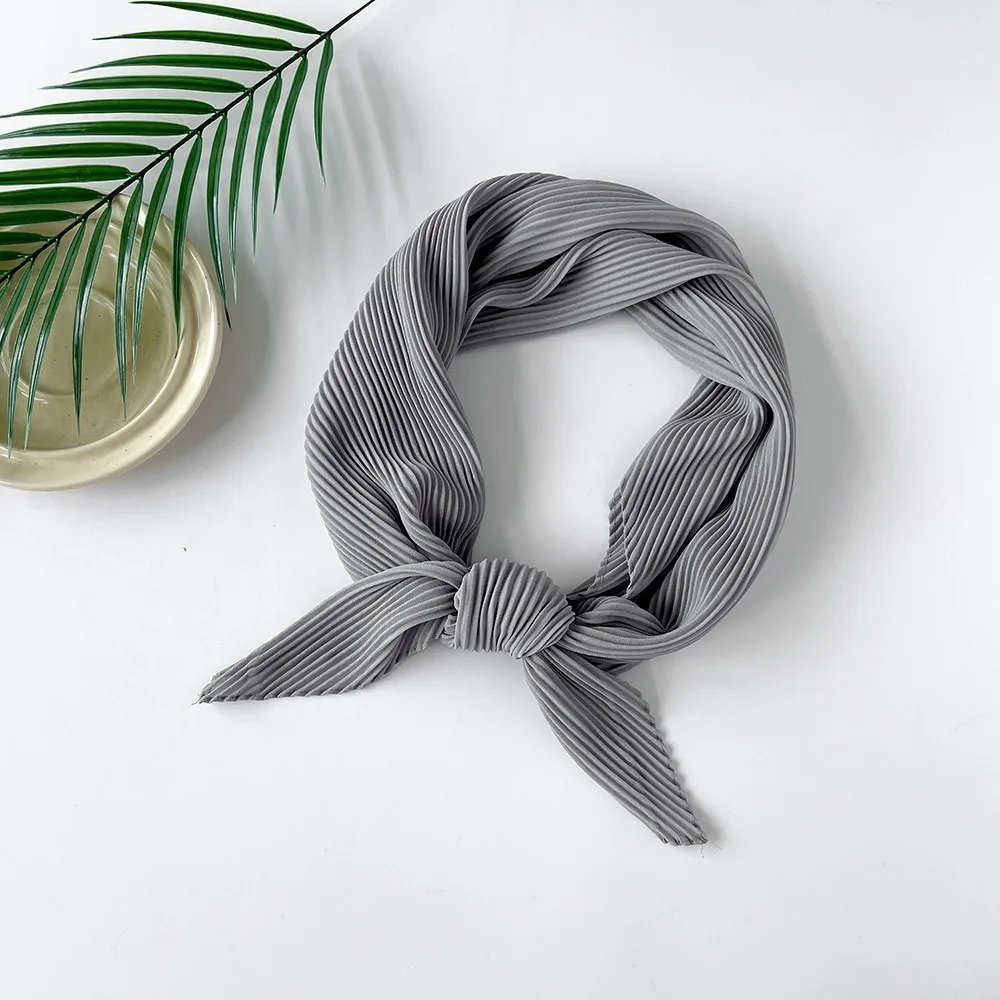 

Turban Soft Wrap Chiffon Hair Scarf Hair Band Rhombus Solid-color Bandana Elegant Slender Pleated Silk Scarf Girls