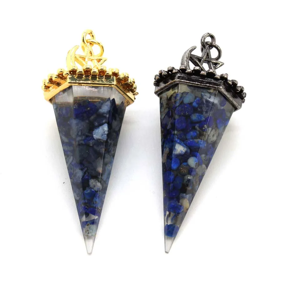 Natural Healing Orgonite Resin Crystal Pendulums for Dowsing Orgone 6 Faceted Hexagon Pointed Quartz Chip Stone Spiritual Jwelry