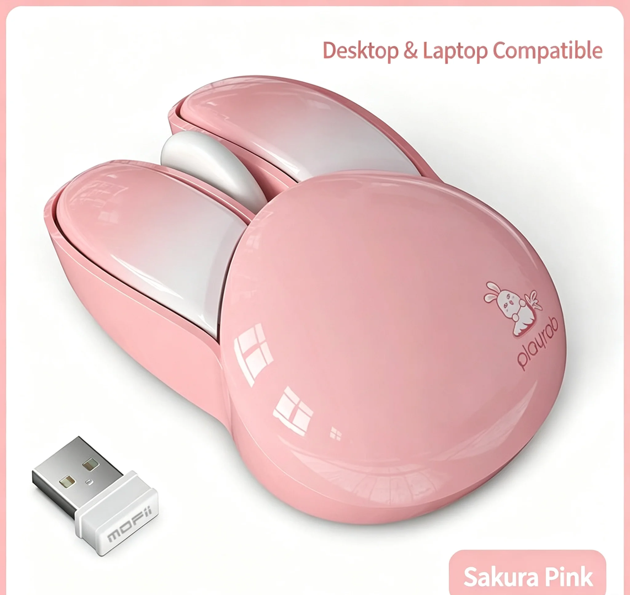 Ergonomic Mouse 2.4G Silent Click - เมาส์ออปติคอลไร้สาย 2.4G ดีไซน์น่ารักตามหลักสรีรศาสตร์ สำหรับสาวๆ เมาส์คลิกเงียบ 3D