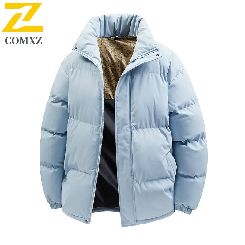 COMXZ Men Outdoor Baseball Jacket Winter American Style Down Fille Coat Stand Collar Business Casual Thickened Thermal Outerwear