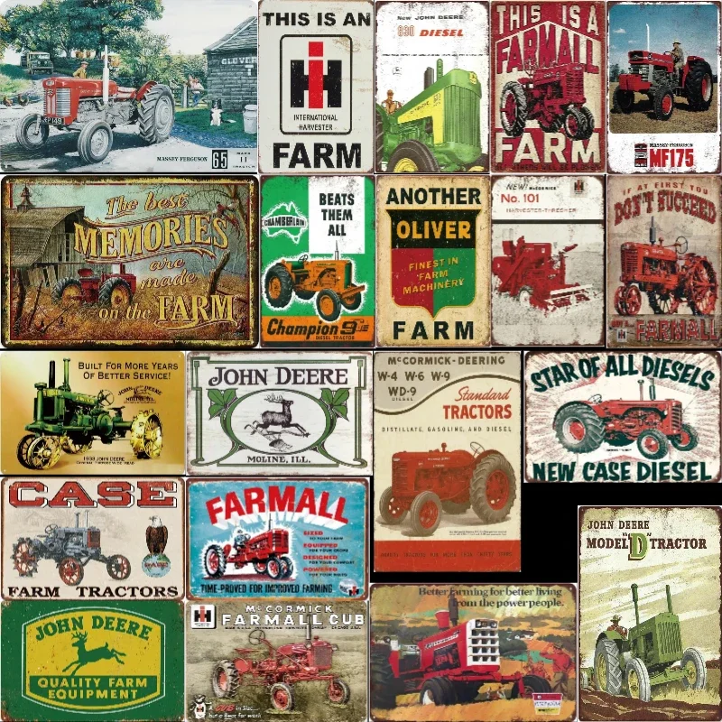 1pc Farm Tractors Metal Tin Signs Farm Trucks Poster Vintage Wall Art Painting Plaque Art Craft Pub Bar Home Decor 8x12 inch