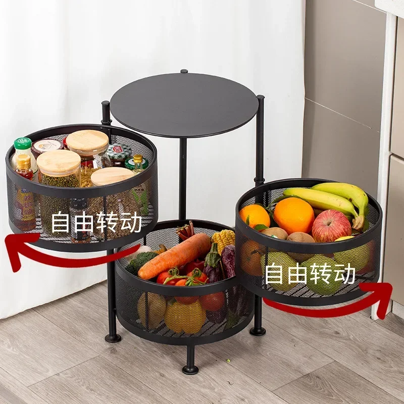 Thickened Metal Kitchen Vegetable Basket Multi-layer Rotatable Round Storage Multi-use Rack Kitchen Organizer MJ