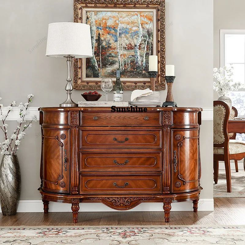 

American solid wood dining side cabinet against the wall retro simple console table semi-circular storage storage