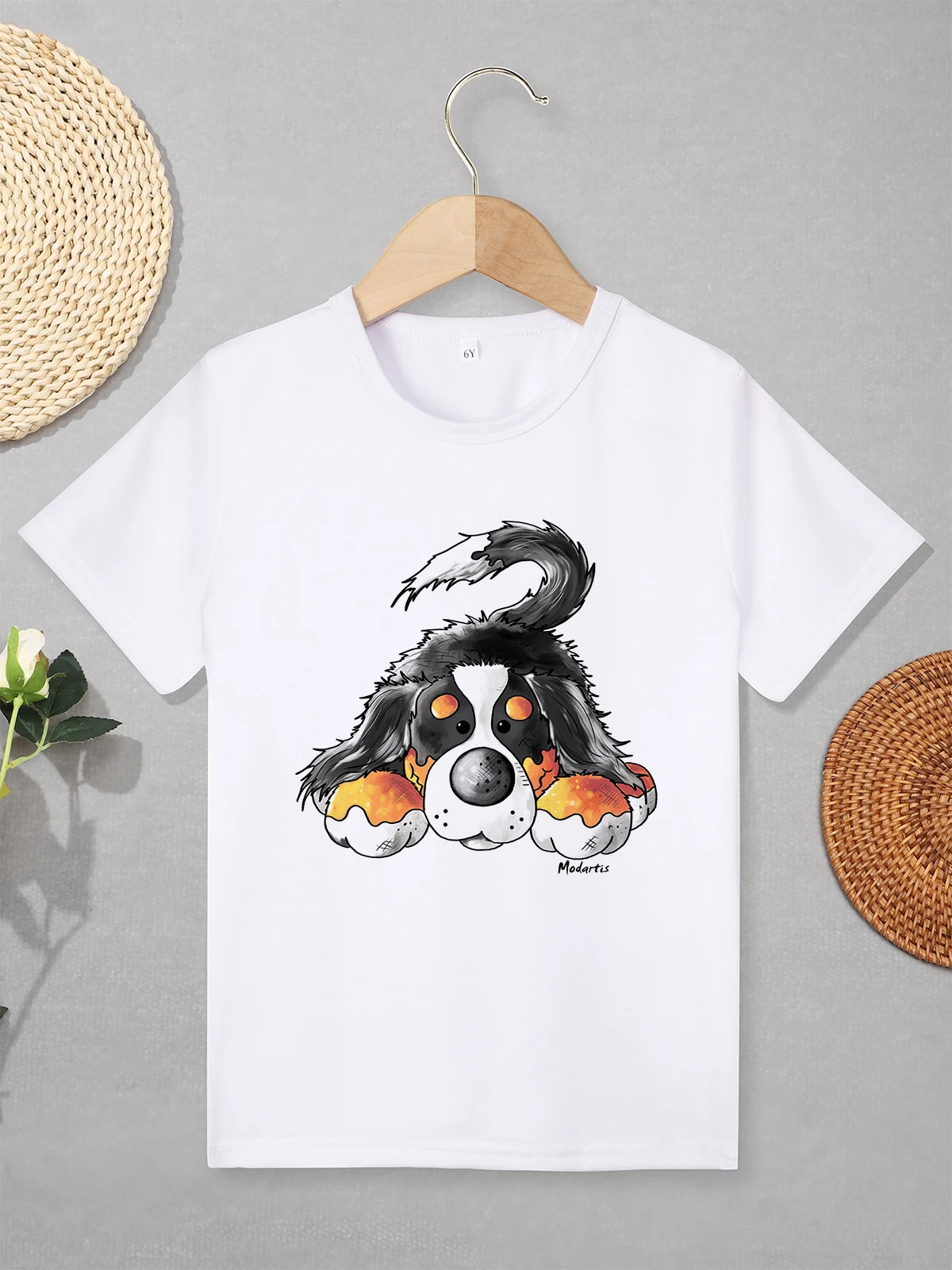 Bernese Mountain Dog Cute T Shirt for Girls Summer Toddler Boy Tops Streetwear Fashion Versatile Children Tee Short Sleeve White