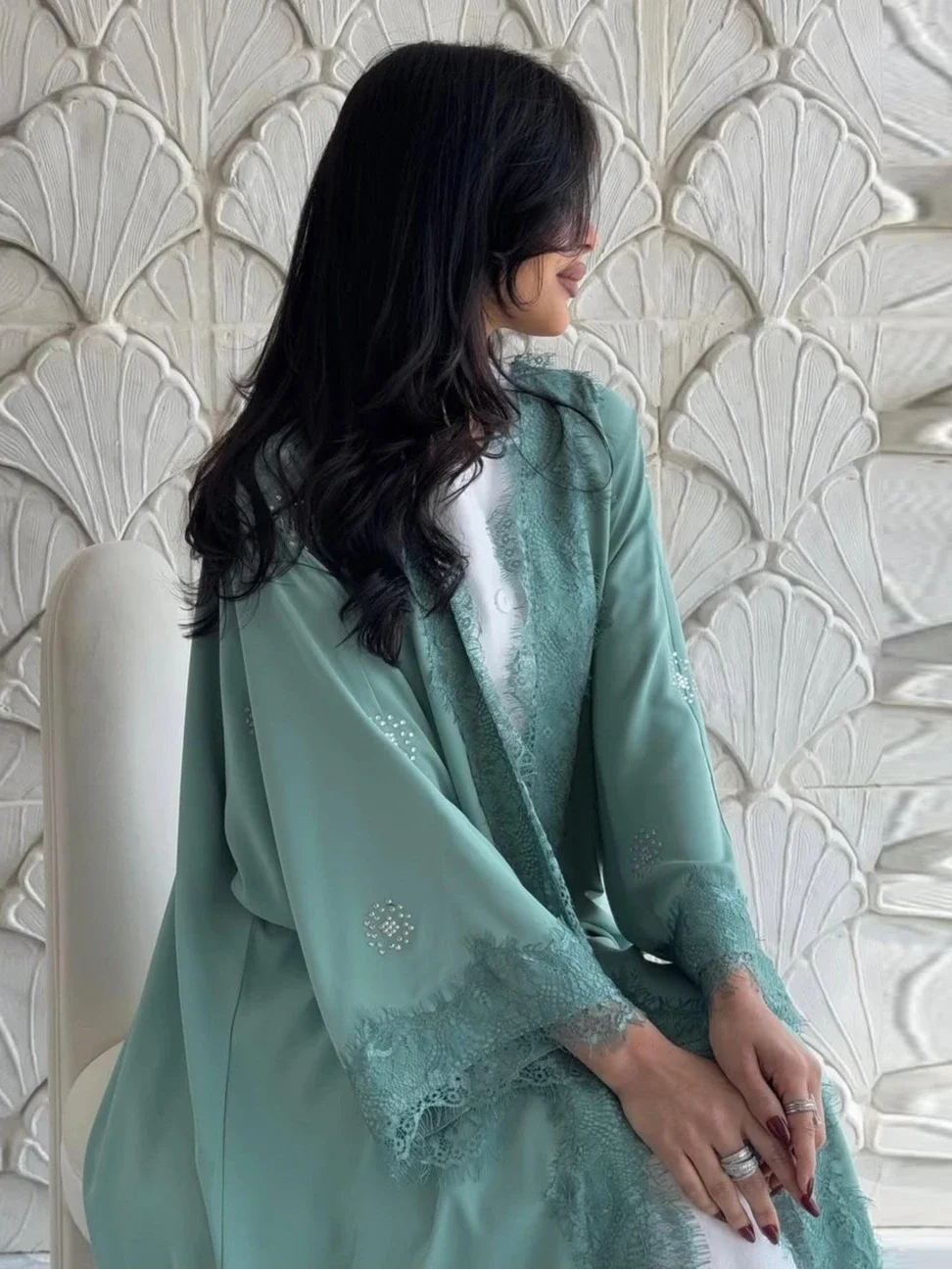 Eid femmes Abaya Cardigan Robe de soirée dentelle musulmane ouverte Abayas à manches longues Jalabiya Ramadan robes Largos caftan arabe longue Robe