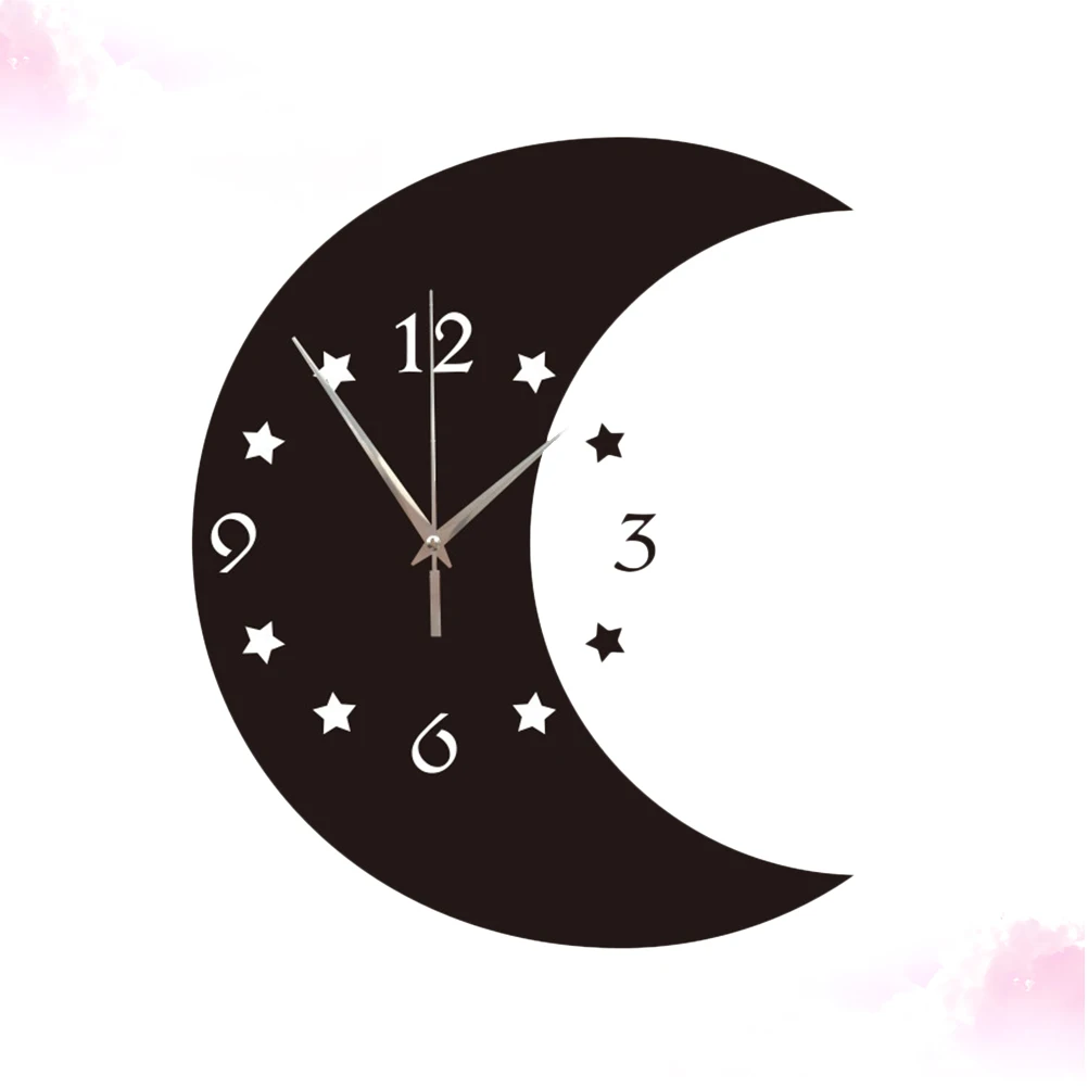 

1Pcs Mirror Finish Wall Clock Creative Moon and Star Hanging Clock Silent Non-Ticking Decor for Office Cafe Bar Living Room