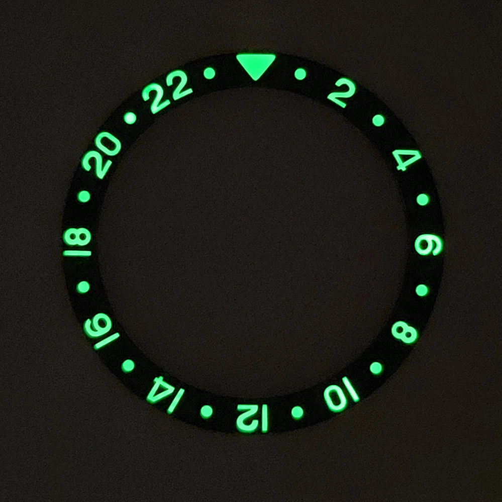 Mod Watch Accessories 37.5mm*30.7mm Beveled Ceramic Bezel Insert GMT Green Luminous Ring Fit For RLX GMT Mechanical Watch