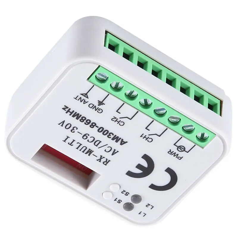 AB25-Universal Garage Door Opener Switch With 2 Remote Control RX Multi Frequency 300-868Mhz Receiver 9-30V 2CH Relay Module