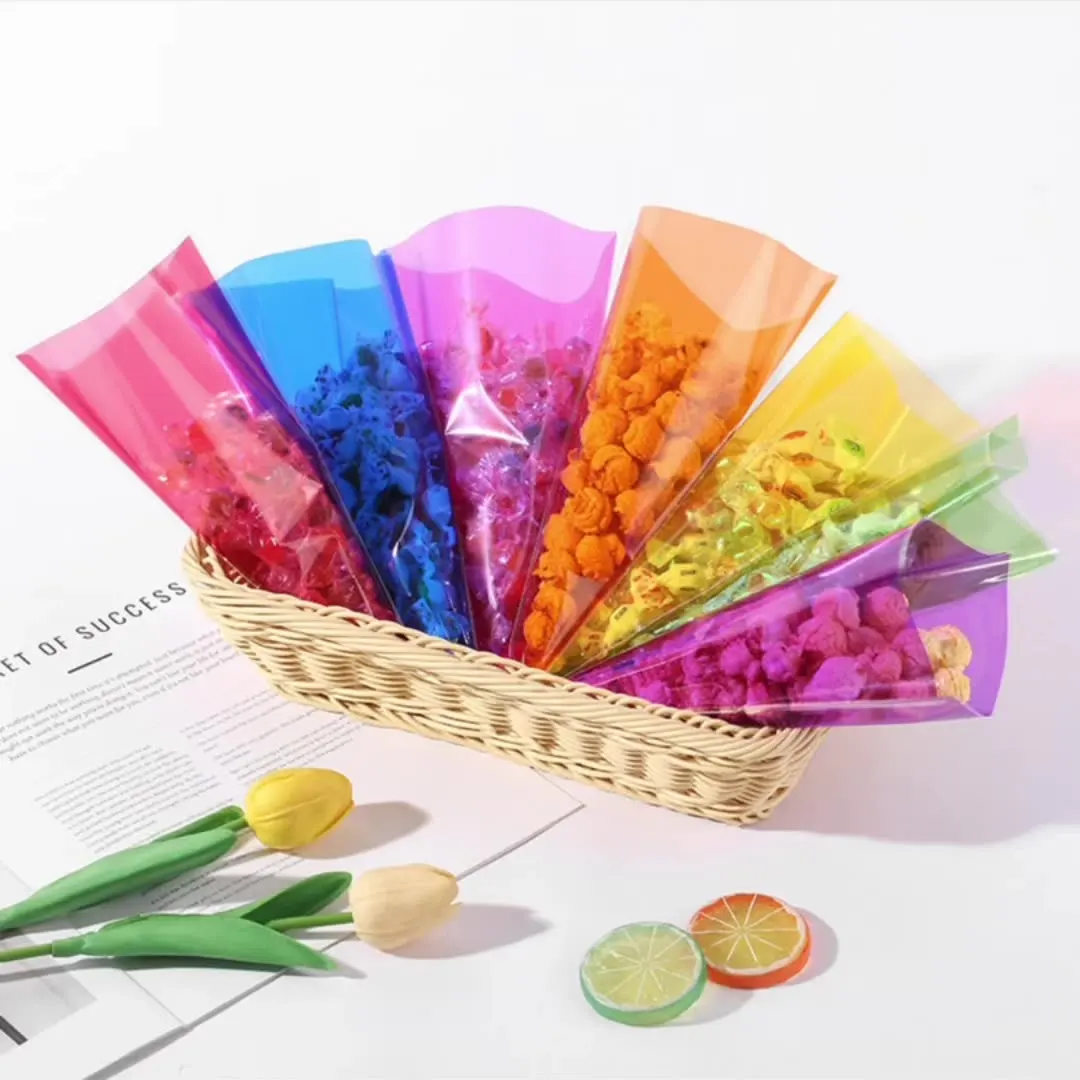Bolsa de cono Opp de colores, 100 Uds., celofán transparente, crema para hornear pasteles, bolsa para exprimir dulces, palomitas de maíz, bolsa triangular de embalaje