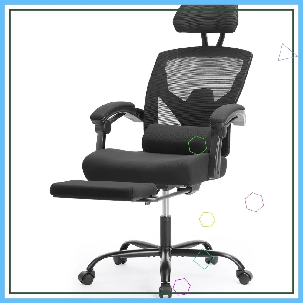 Ergonomic High-Back Mesh Office Chair with Lumbar Support, Swivel Rolling Design for Home and Study, Black