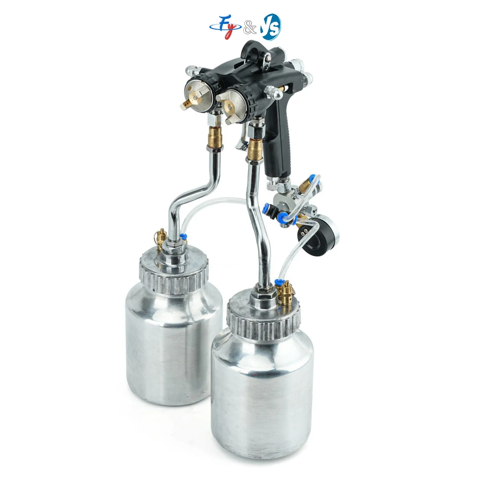 YS HVLP PT-29B doble boquilla 1,3mm PISTOLA DE PULVERIZACIÓN de aire alimentación a presión pintura en aerosol pintura cromada pulverizador de presión neumático de doble cabezal