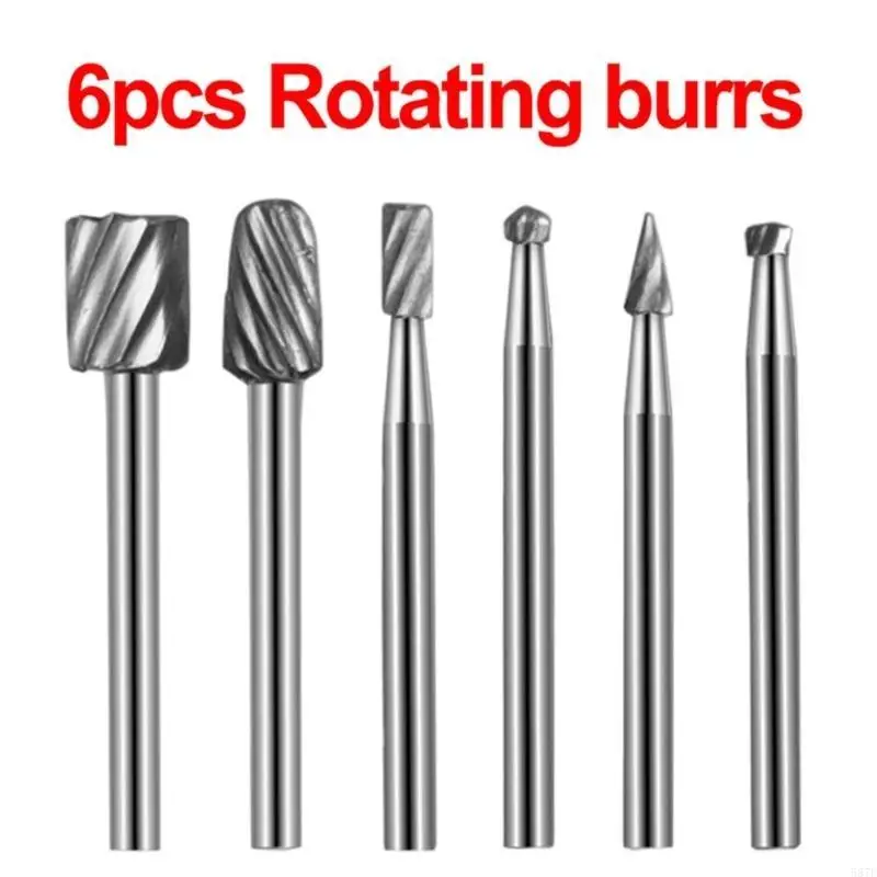 6Pcs Carbides Rotary Burr 3mm Shank Die Grinder Bit Grinder Drill Bit Tool Set